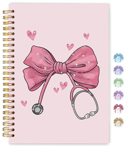 WARDOS Pink Nurse Notebook Journal 5.5x8.3, Nurse Appreciation Gifts Notebooks for Note Taking, Nursing Gifts for Women, Coquette Pink Stethoscope Bow Nursing Spiral Journal
