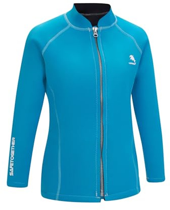 HULIJA Thermal Wetsuit Shirt for Women 2mm Neoprene Long Sleeve Swim Jacket for Cold Water Surfing Light Blue L
