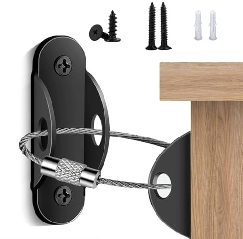 10 Pack Furniture Anchors Black Metal Anti Tip Furniture Wall Anchor kit Prevent Falling Cabinet Earthquake Furniture Straps for Baby Safety Proofing Cabinet