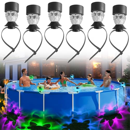 Begonia Lot de 6 éclairages solaires de piscine à cadre, éclairage LED étanche pour piscine hors-sol, éclairage de clôture pour piscine, bar, fête, jardin, décoration extérieure