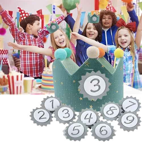 HSYTEK Geburtstagskrone Kinder mit Zahlen, Wiederverwendbar Krone Geburtstag aus Stoff mit Auswechselbaren Zahlen von 1-9, Geburtstagskrone Mädchen und Junge für den Kindergeburtstag (Blau)