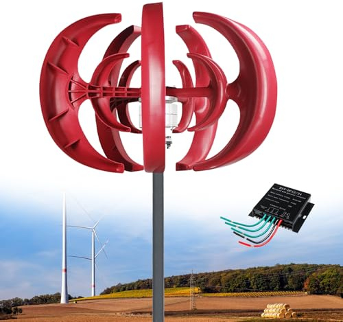 Aerogenerador de 10 000 W con 5 aspas y Controlador, Ajuste automático a barlovento para viviendas, alumbrado público, embarcaciones y terrazas - Solución de energía eólica roja de 24 V