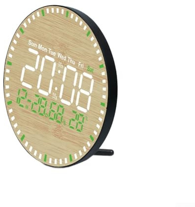URPIZY Digitale Wanduhr Holz LED Wanduhr Mit Fernbedienung Zeit Datum Temperatur Luftfeuchtigkeit Anzeige 26 Cm Schwarz