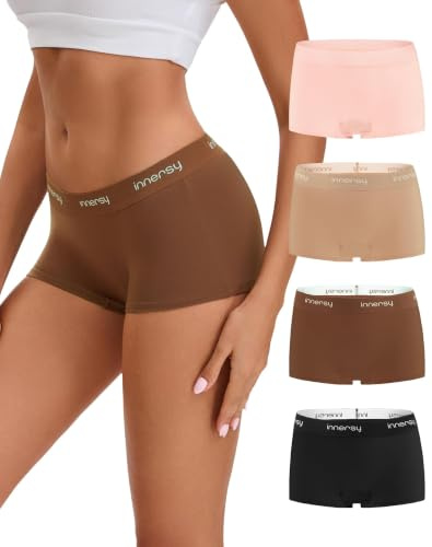 INNERSY Boxershorts för kvinnor, bomull, kalsonger med ben, sport, hipster, underkläder, kvinnor, 4-pack