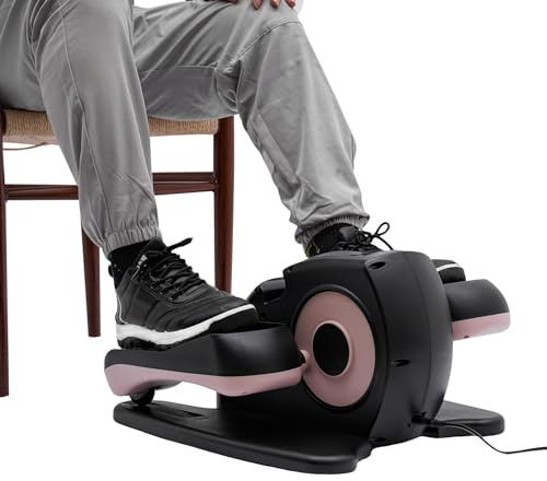 Mini elíptico eléctrico para entrenamiento de pies con pantalla y mando a distancia, entrenador motorizado de piernas sentado para personas mayores y adultos, color rosa y negro