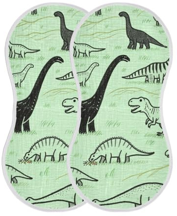 miaozhen Panno per il ruttino in mussola di cotone con dinosauro primitivo verde morbido e assorbente? panno per il lavaggio del bambino per genere neutro, set da 2, 55,9 x 28 cm