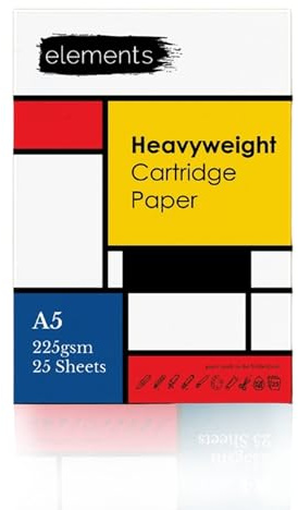 Elements A5 Patronenpapierblock für trockene Medientechniken - 225 g/m² schweres A5-Papierblock, geeignet für Bleistifte, Kohle, Tinte und Stifte, 25 säurefreie Blätter