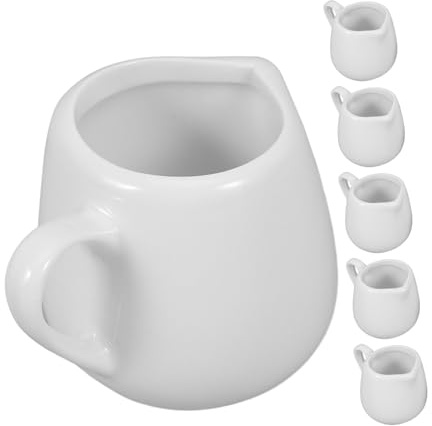 NUOBESTY 6 Pièces Pichet à Crème Céramique avec Poignée Petit Pot à Sauce Porcelaine Blanche pour Café Lait Sauce Espresso Sirop Mini Pots à Lait pour Cuisine Petit Déjeuner Fêtes