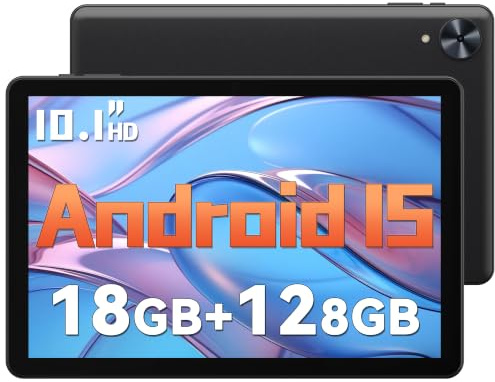Paaxoo Android Tablet, 10.1 inch Android 15 Tablets 18 (6+12) GB RAM 128GB ROM, 1280x800 Incell HD Touchscreen,6000mAh Battery, Bluetooth, Dual Camera, GMS, WiFi (Black)