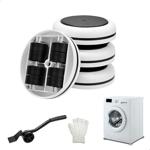 Elevador de Muebles, Mover Muebles Pesados, Ruedas para Muebles Pesados Ruedas Solo Adelante Atrás con Plataforma Antideslizante 360° Giratoria, 4 Piezas Redondas 9.5x9.5cm Blanco Negro