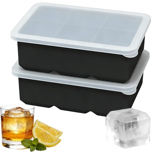 YANGJINGSHE Silicone Ice Cube Tray with Lid,2 Pack 4.5cm Large Ice Cube Moulds for Freezer Whiskey Cocktail Drinks,12 Cubes Deep Ice Moulds,Food Grade,BPA Free,Easy-Release,Stackable & Dishwasher Safe