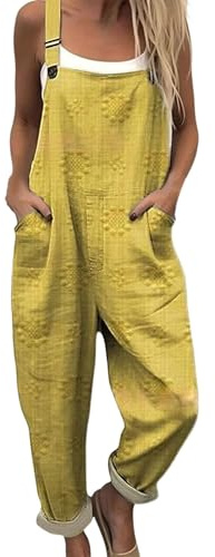Generico Salopette Donna Estiva Lunga Elegante Tuta Jumpsuit Intera Curvy Casual Moda Stampa Jumpsuits Comoda Larga Pantaloni Da Lavoro Con Tasca Leggera Baggy, Salopettes da Casa Playsuit da Mare