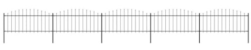 Ordellia Valla de jardín con punta de lanza de acero negro 892,5 x 75 cm, 5 paneles de valla, 6 postes, estera de doble varilla estable para privacidad y seguridad en exteriores, ideal para terraza