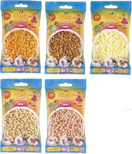 Hama Happy Price Toys Midi - Perline da stirare Kon7 Konvolut, 5 colori (beige, crema, marrone chiaro, colore della pelle, colore orsacchiotto) + istruzioni per la stiratura con 3 modelli di design