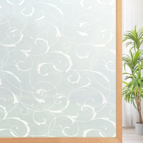 rabbitgoo Fensterfolie selbsthaftende Sichtschutzfolie blickdichte Milchglasfolie statisch haftend Dekofolie Badfenster Anti-UV privatsphäre fensterfolie 60 x 200 cm