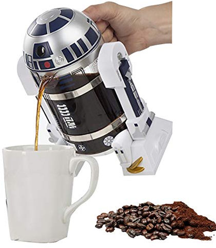 Douup 960ML/32.5oz Portable French Press Coffee Bottle, Robot Shaped Travel French Press Coffee Maker, Hand Punch Espresso Coffee Maker Machine