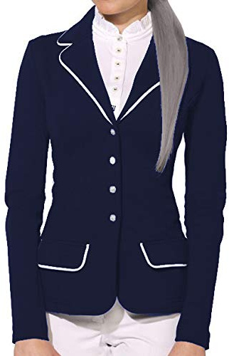 Avon Equine Chaquetas de equitación para niñas y damas premium y cómodas para exhibición, chaquetas de competición, chaquetas de equitación, azul marino, 38