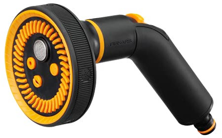 Fiskars Sprühpistole, 5 Funktionen, Stufenlos einstellbares Sprühbild, Daumengesteuerte Durchflusskontrolle, Universalgröße, Schwarz/Orange, 1052184