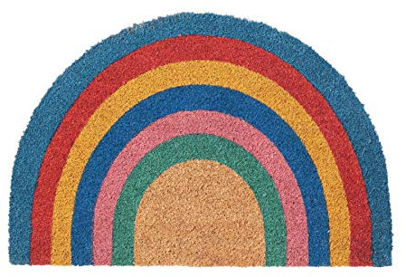 Nicola Spring Half Moon Coir Door Mats - 60 x 40cm - Rainbow Pastel - Pack of 2 - Decorative Indoor Front Door Floor Mat Entry Dirt Trapper Rug Outdoor Boot Scraper Non Slip Backing Doormat