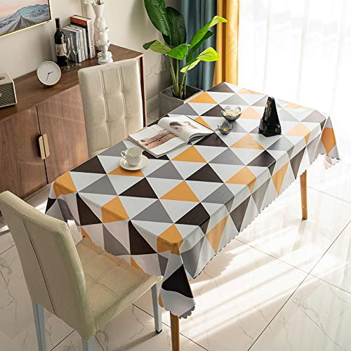 Meioro Mantel Rectangular de Mesa Impermeable y Borrable PVC Antiincrustante a Prueba de Aceite Fácil de Limpiar Triangular Estilo Nórdico (amarillo, 90×90cm)