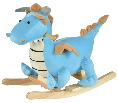 Qaba Kids Plush Ride-On Rocking Horse Toy Dinosaur for18-36 Months Blue