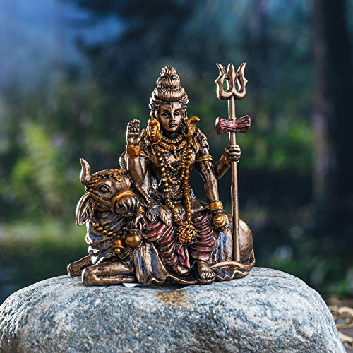 Pacific Giftware Lord Shiva Figur klein - Hindu Gott mit Heiliger Kuh Nandi Statue Resin