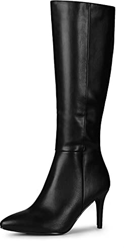 Allegra K Women's High Heels Pointed Toe Stiletto Heel Black Knee High Boots 6 M US