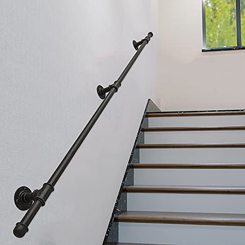 Handlauf Treppengeländer Geländer Wandhandlauf Wand Treppe Handläufe Haltegriff Wandhalterung Set Kit Innen Außen Metall Wandmontierte - Matt schwarz Pulvermantel, 60cm 100cm 120cm 150cm 180cm 200cm