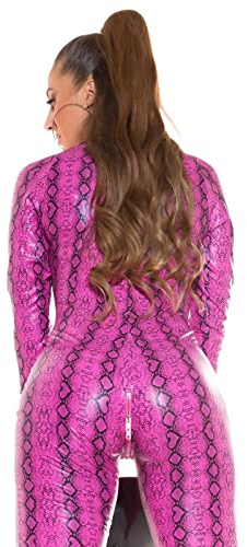Koucla Combinaison longue avec zip brillant effet mouillé, Rose, M