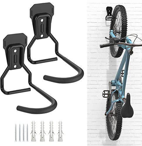 Housolution Lot de 2 Crochets Vélo, Supports de Cintre de Vélo en Fer, Support Mural de Rangement pour Vélos Robuste en Forme de L, Support Vertical de Vélo Pratique pour Maison Garage, Noir