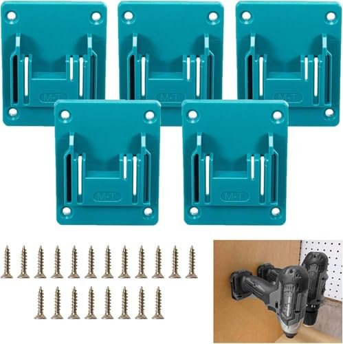 5 PCS Werkzeughalter, Rozlchar Bohrerhalter Wandhalterung Kompatible für for Makita 18V Bohrwerkzeuge & Elektrowerkzeug mit 20 Schrauben (Cyan-Blau)