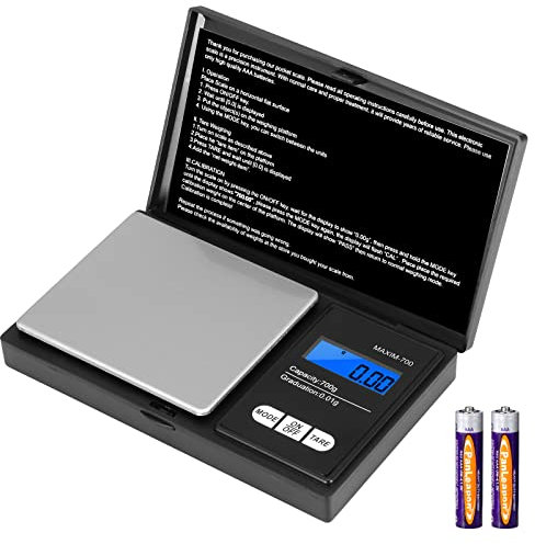 Vinabo Feinwaage 0.01g Waage Gramm 700g/0.01g Grammwaage Goldwaage Präzisionswaage Digitalwaage mit LCD Display und 7 Einheiten Tara Funktion für Küche, Kaffee, Schmuck (Einschließlich 2 Batterien)