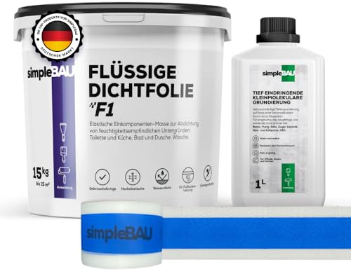 simpleBAU Flüssigfolie 15kg Tiefengrund Dichtband Wasserfest Innen Außen