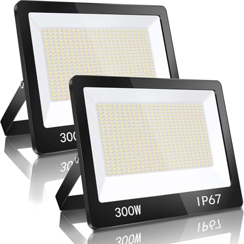 YIQIBRO LED Strahler Außen 300W, LED Scheinwerfer für Garten, 2 Stück | 6500K Kaltweiß LED Fluter Flutlicht, 30000LM Superhell Aussenstrahler Wasserdicht IP67 für Lager Garten Garage Hof Parkplatz