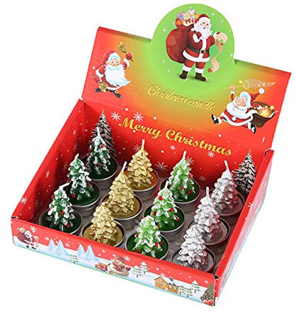Valink Weihnachtskerzen, Geschenkbox, 12 Stück/Set, Weihnachtsmann, Schneemann, Tannenzapfen, Haus, Mini-Kerzen für Zuhause, Party, Halloween, Weihnachten, Hochzeitsdekoration, D