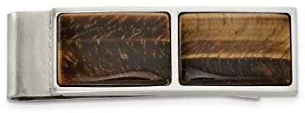 17,6 mm Meißel Edelstahl Gravur poliert Tigerauge Geldklammer Schmuck Geschenke für Männer, Metall