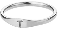HIJONES Damen Edelstahl Ring mit Buchstaben Siegelring Alphabet Initialenring Stapelbares Einfaches Statement Ehering Silber T Größe 54