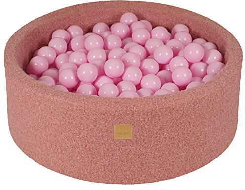 MEOWBABY Bällebad 90x30 Boucle - Bällebad Baby ab 1 Jahr - Bällebad Kinder - Weiches Schaumstoff Ballgrube mit 200 Bällen, Rosa