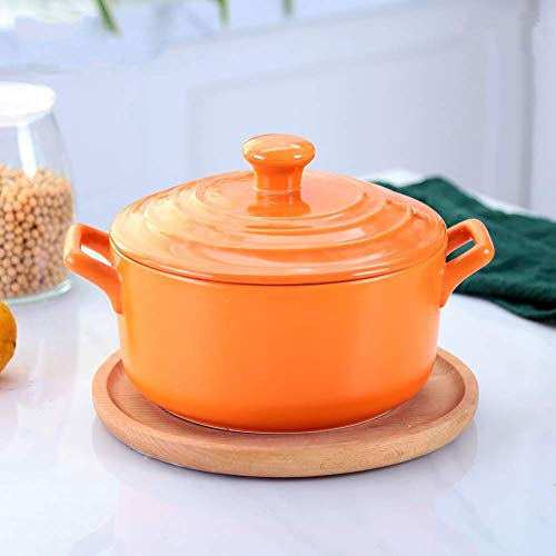 Casseruola Rotonda in Ceramica Pentola di Terracotta Resistente al Calore Pentola di Argilla Pentola con Coperchio e Manico Pentola per Cottura Lenta