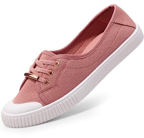 Harvest Land Womens Canvas Shoes Low Top Flat Gym Sports Pumps Trainers Lace Up Flat Ladies Girls Fashion Pumps Pink UK 5.5