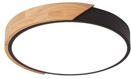 LuFun LED Deckenleuchte 24W Rundes Holzdesign Schwarz Ø30cm Moderne Lampe | Flache LED Deckenlampe mit 6500K kaltweißem Licht, ideal für Wohnzimmer, Schlafzimmer, Küche und Flur