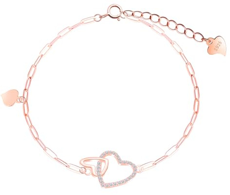 INFINIONLY Damen Silber Armband 925 Sterling Silber Herz Zirkonia Verstellbares Rosegold Armband mit Anker Kette