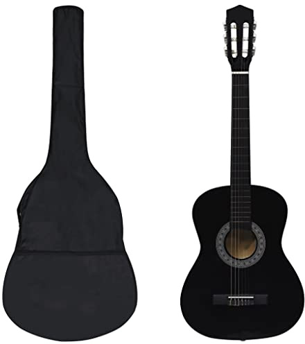 prissent Klassische Gitarre 8-teiliges Set für Anfänger Schwarz 3/4 36 Gitarre Anfänger Gitarre für Kinder Gitarre Mittelschule Tragbare Gitarre 35x8x91,5 cm