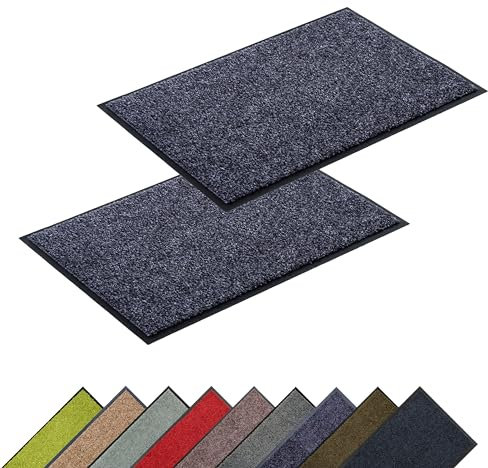 Astra Hochwertige Schmutzfangmatte - Fussmatte innen - bei 30° C waschbare Fußmatte - Rutschfester Läufer - Teppich Küche Flur - blaugrau 90x150 cm 2er Set