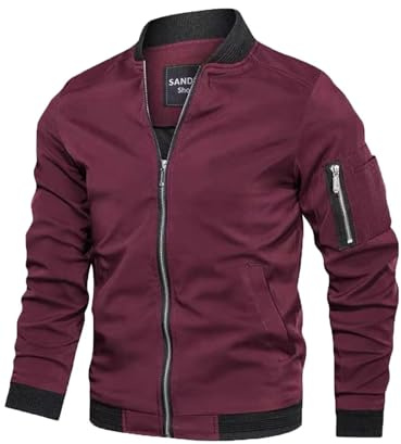 Jinsha Uomo Primavera-Autunno Casual Bomber Leggero Jacket Classica Cotone Softshell Cappotto Sottile Sportiva All'Aperto Collo da Baseball Estivo Giacca Militare Comodo Varsity Giubbotto Rosso M