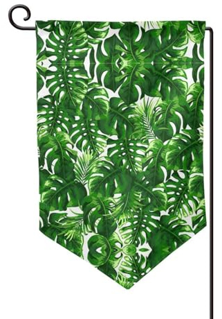 Monstera Deliciosa Banderas de jardín de temporada de palmera de plátano de doble cara de 12 x 18 pulgadas, banderas de jardín pequeñas para exteriores