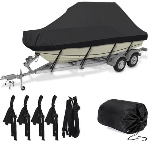 LDIW Bootsabdeckung Persenning, 800D Oxford Boot Abdeckplane Extrem reißfest wasserdichte und Staubdichte UV-beständig für V-Hull, Tri-Hull, Schwarz,21to24FT: 732x300cm