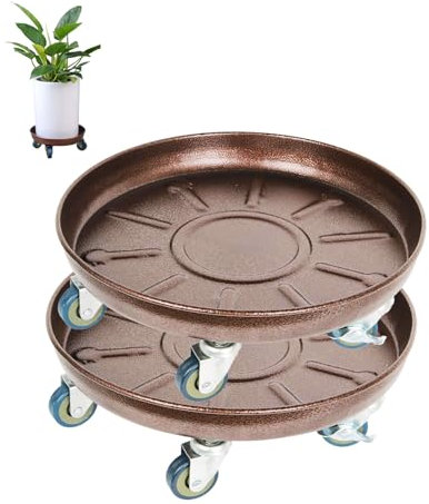 Fiita 2 Stück 40cm Blumentopfständer Kunststoff, Blumentopftablett mit Universalrollen, Pflanzenroller Outdoor Wetterfest, für Drinnen und Draußen