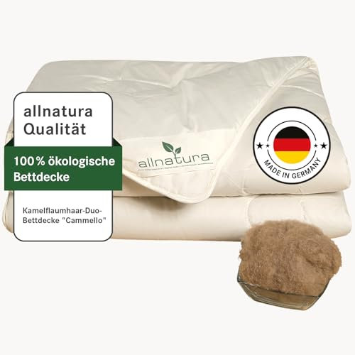 allnatura Kamelflaumhaar Duo-Bettdecke Cammello 135x200 - klimatisierende Winter-Decke - Warmer Schlafkomfort mit Feuchtigkeits-Management - 100% nachhaltiges Kamelflaumhaar - Made in Germany