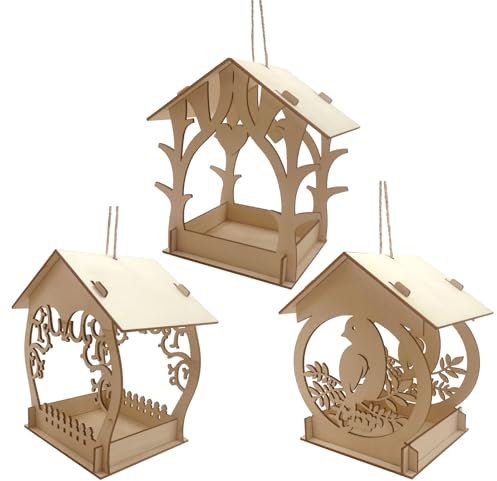 Derefine 3 Stück DIY Handbemaltes Vogelhaus-Vogelhäuschen, DIY-Vogelhäuschen aus Holz, Summendes Vogelnest aus Holz, Mini-Vogelhäuschen Zum Aufhängen Im Freien, Einfach zu Montieren